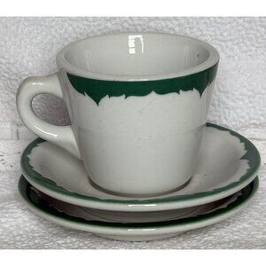 Vintage Shenango China Green Everglades Restaurant Ware 1 Cup 2 Saucers